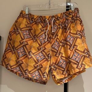 HAmalfite Men's Swim Trunks with Orange and Brown Geometric Pattern